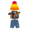 NuiMOs Small Plush Tartan Shirt, Denim Jeans And Pom Pom Hat